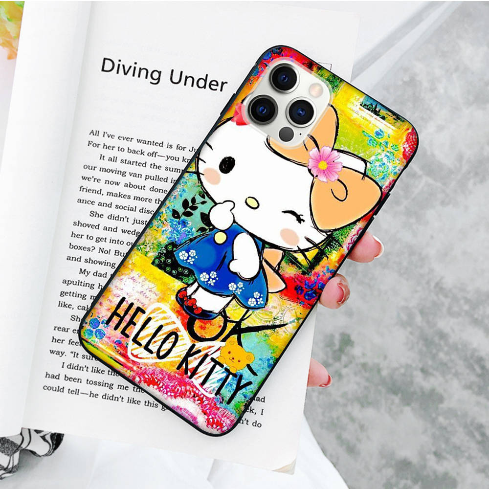 JZ3 Love Hello Kitty Black Sofe Case for OPPO Reno 8 6 5 4 Pro Plus Find X3 A17 A3 A31 A38 A40 A53 A54 A55 A74 A76 A78 A77 A80 A94 A95 A96 Lite