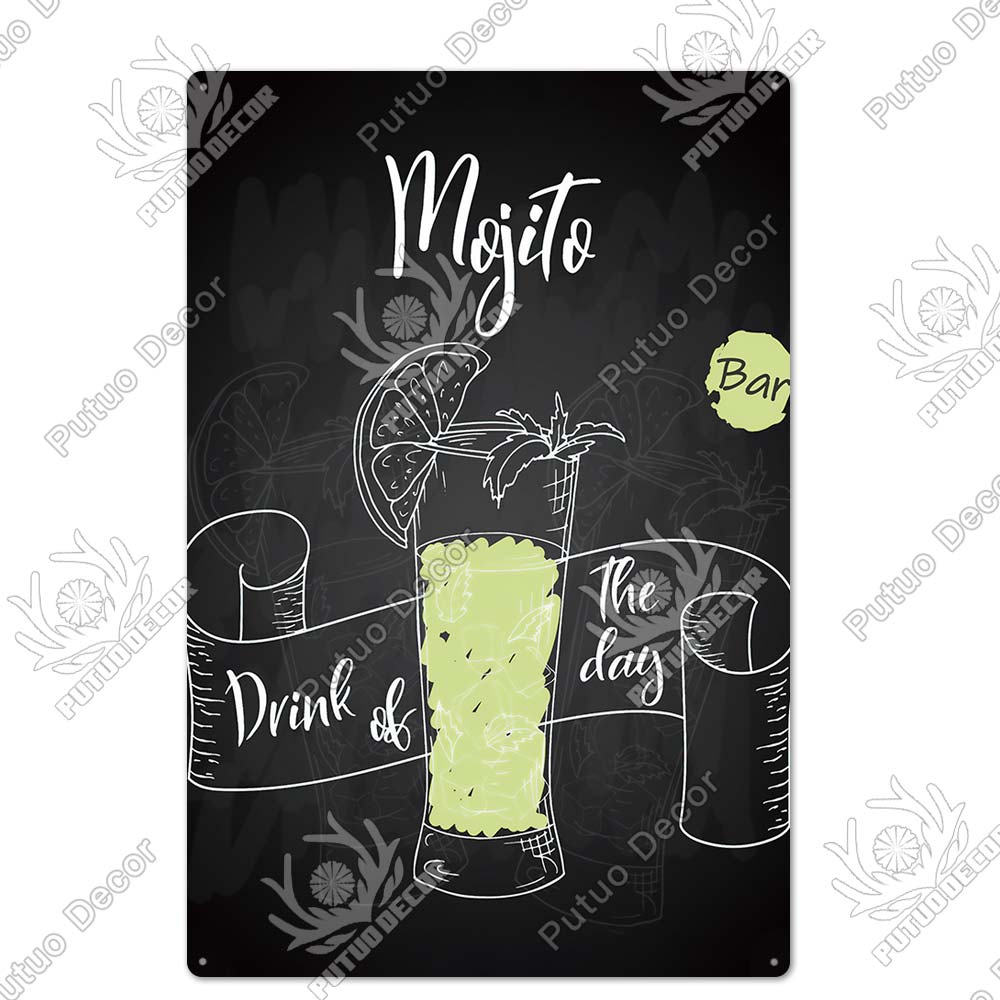 Putuo Decor Cocktail Vintage Metal Sign Tin Sign Decorative Plaque Wall Decor Bar Pub Man Cave Living Room Decoration
