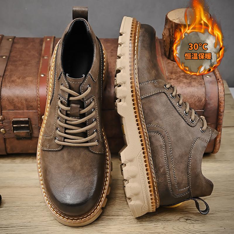 Fashion Luxury Men Leather Shoes Genuine Leather Brand Designer Shoes Italian Casual Men Boots Black Lace-up Work Ankle Boots for Men