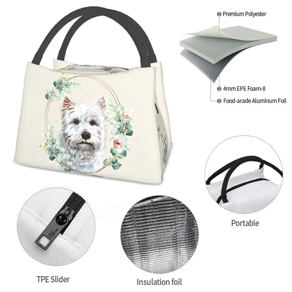 West Highland White Terrier Dog In Floral Gold Wreath Insulated Lunch Bags for Westie Pet Lover Portable Cooler Thermal Bento