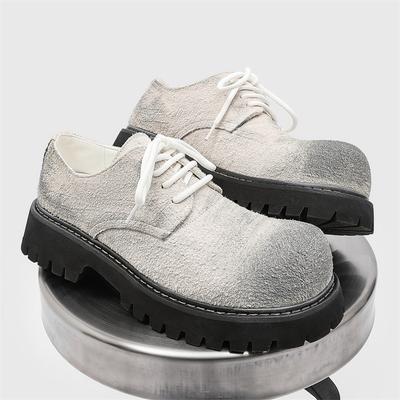 2025 Unisex Style Nubuck Suede Leather Round Toe Thick Bottom Platform Men Pumps Solid Color Lace Up Western Casual Derby Shoes