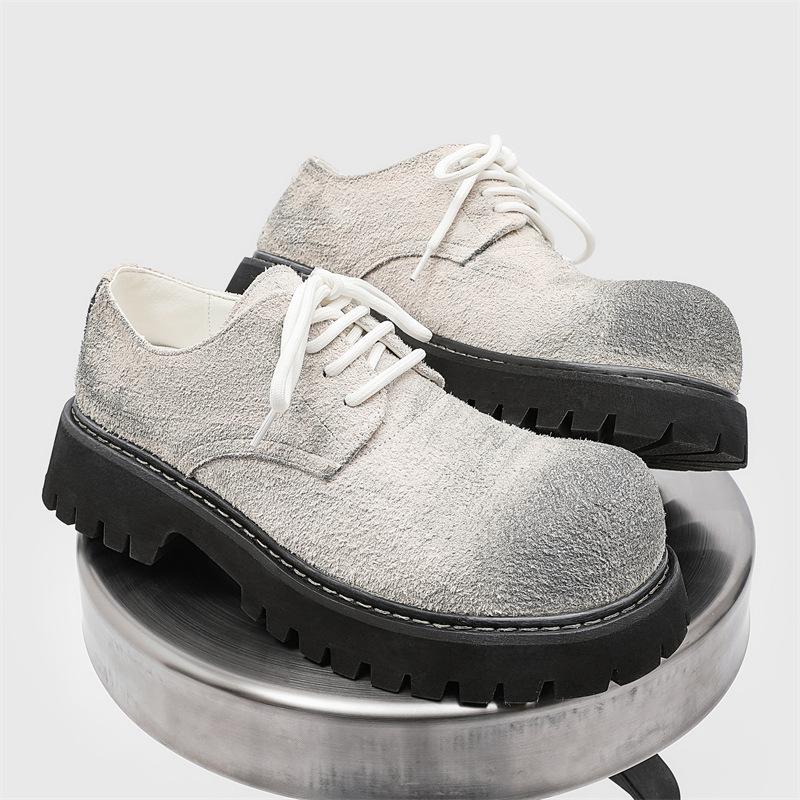 Fashion 2025 Unisex Style Nubuck Suede Leather Round Toe Thick Bottom Platform Men Pumps Solid Color Lace Up Western Casual Derby Shoes