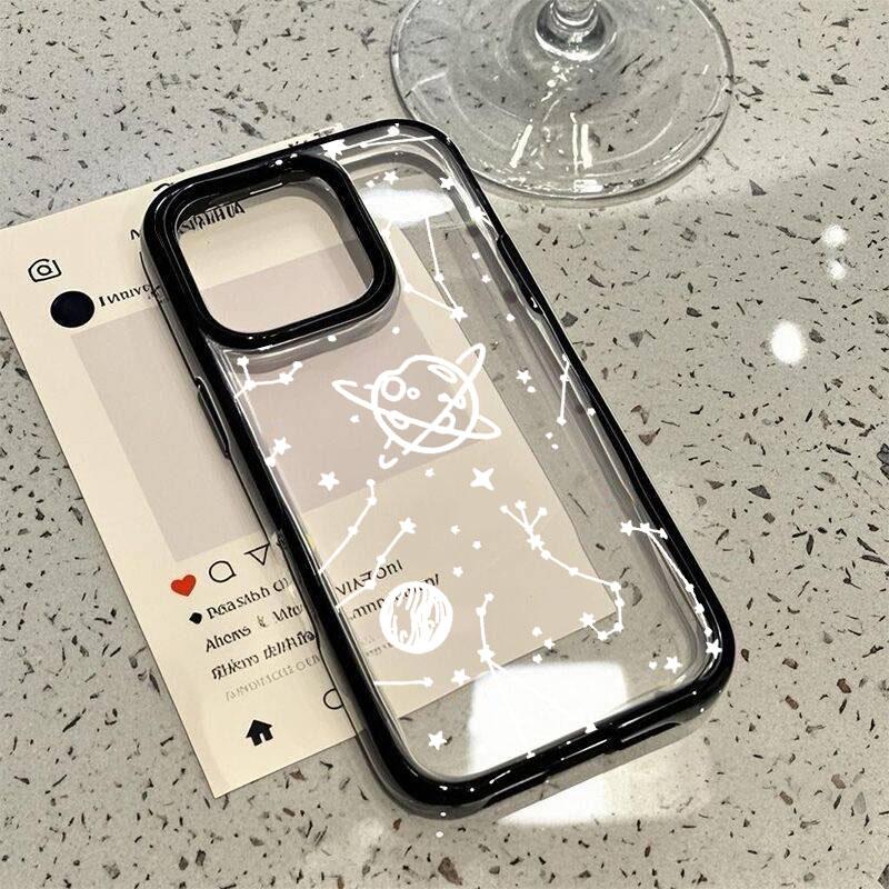 Cartoon Space Planet Phone Case For iPhone 16 15 17 14 13 12Mini 11 Pro Max XS XR 7 8Plus INS Shockproof Clear Hard Cover Coque
