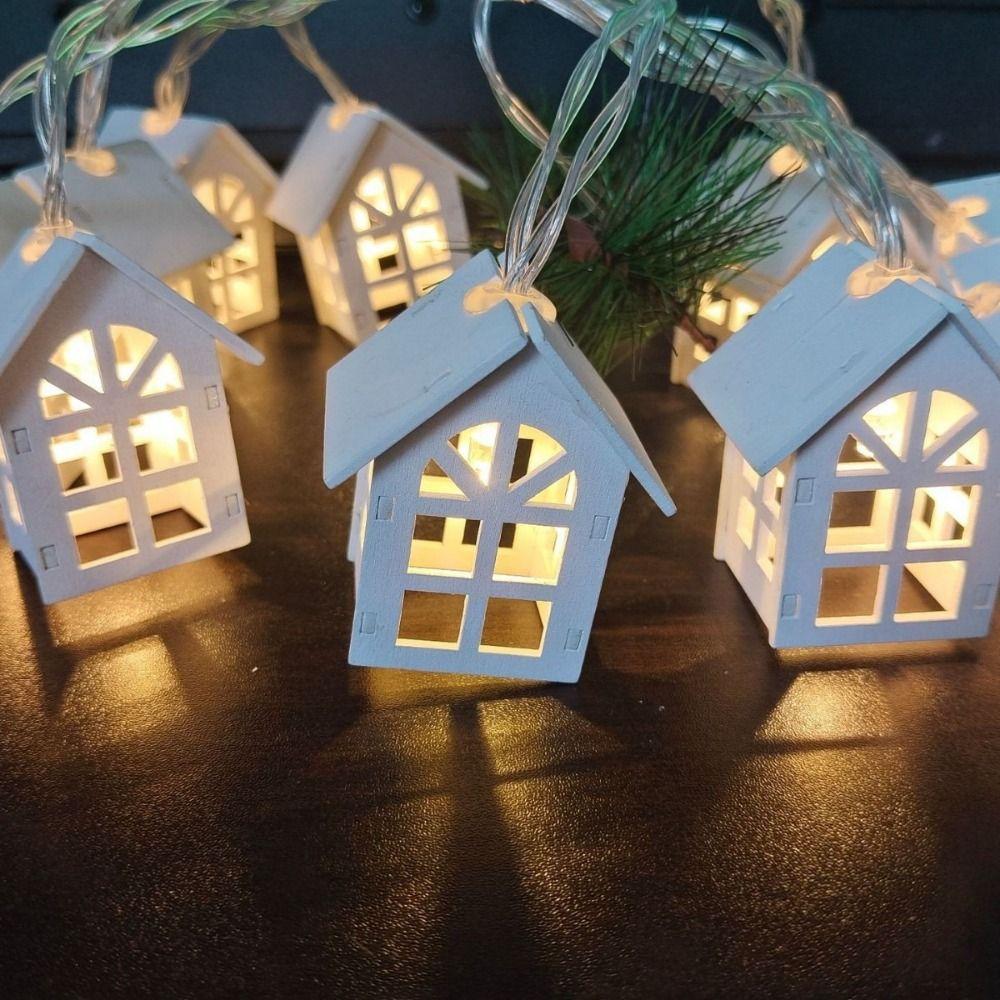 Warm White Christmas LED String Lamp Mini Wood House Lamp String  Atmosphere Decoration