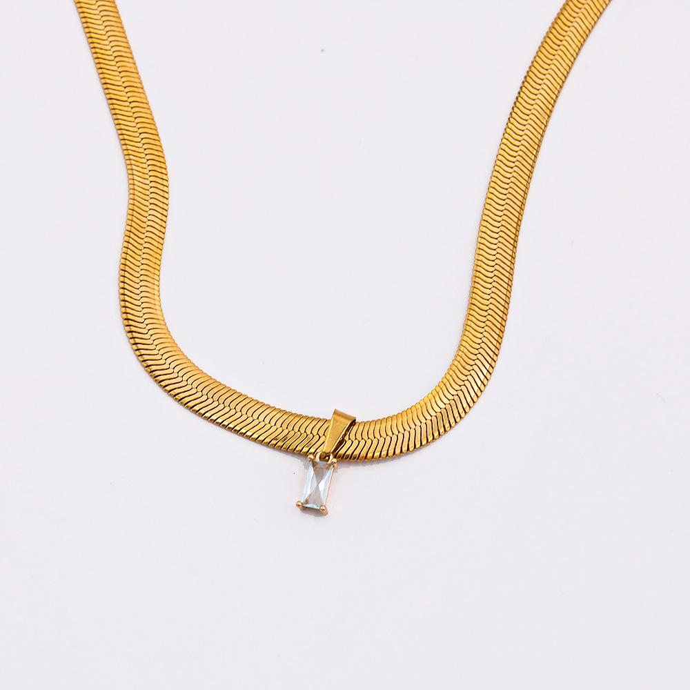 Fairy Blade Zirconia Necklace with Snake Bone Chain, Titanium Steel Gold-Plated, High-End Design YS52