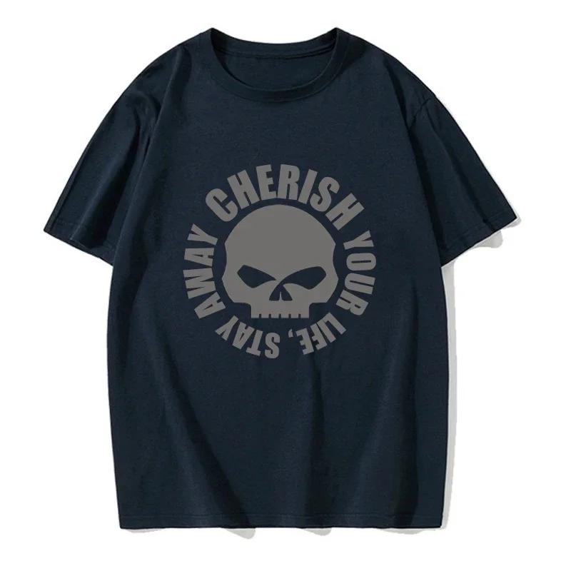 Men's Summer T-shirt Letter Skull Pattern Printed Solid Color Round Neck Solid Color Fashion Casual T-shirt Men's Top