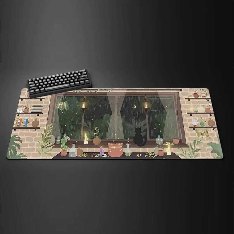 Cute Kawaii White Cat Anime Mouse Pad Large Computer Off Game Table Mats XXL Ruer Anti-slip Gaming Keyboard Long Desk Pads