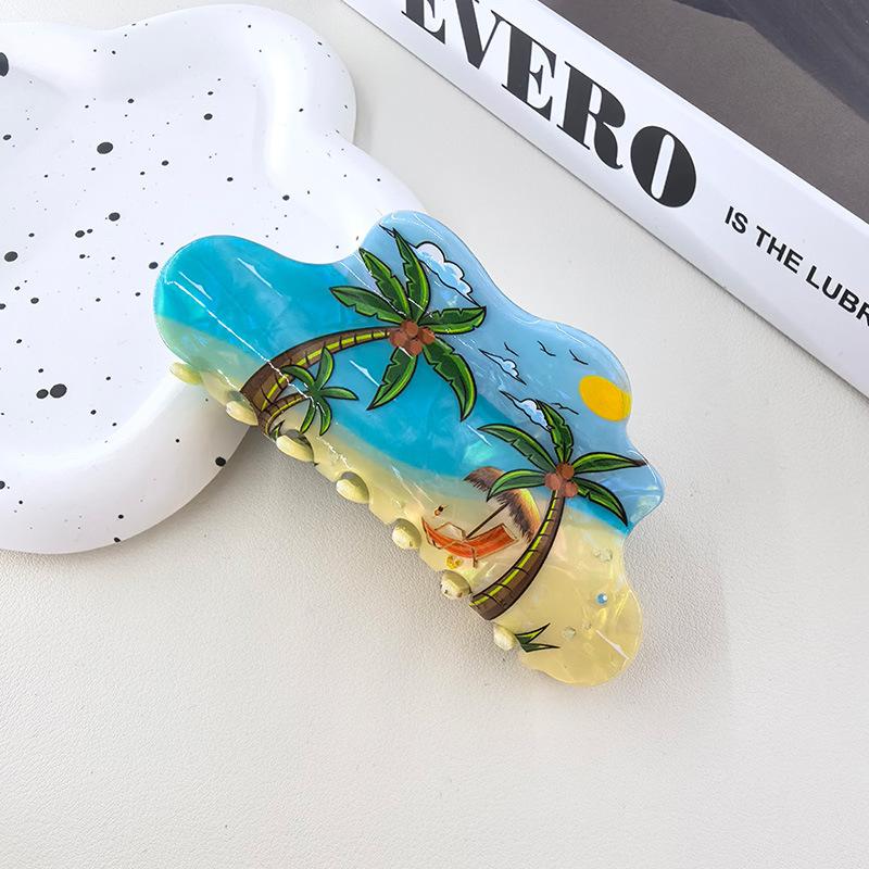 

1 шт. Персонализированная заколка в островном стиле с принтом дофамина, с ощущением высокого класса, изысканная заколка для волос в виде кокосовой пальмы и облака