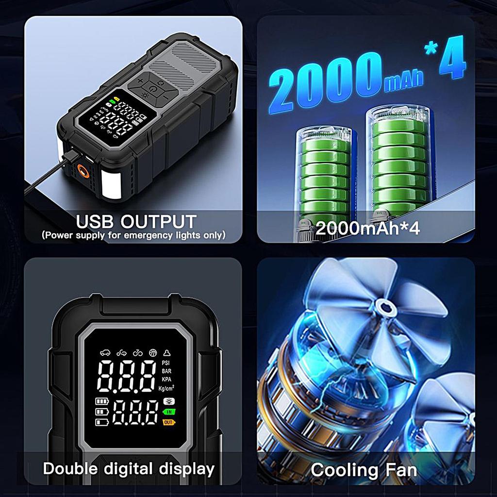 Jump Starter With Air Compressor 12V 4000A Power Bank Dead Car Battery Jump Starter For Inflating Tires Long Trips Urban Road