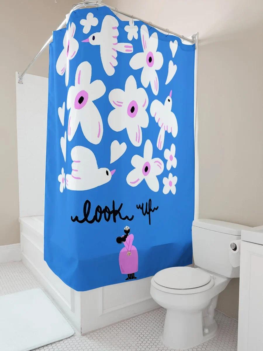 

Look Up Inspirational Shower Curtain for Bathroom - Creative Floral and Bird Design - Waterproof and Durable -Perfect Home Decor W90xH180cm