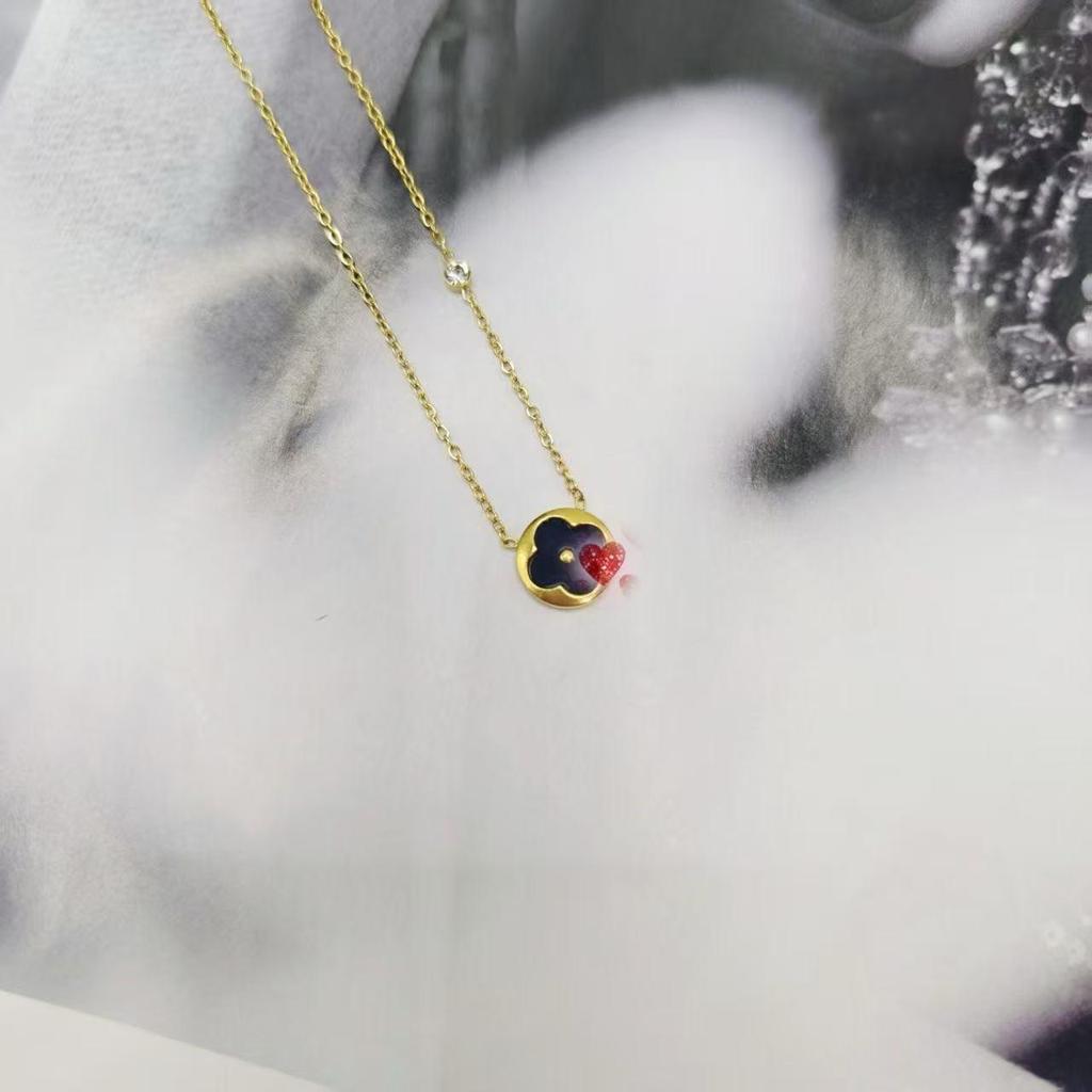 Europäische & Amerikanische Titanstahl Vierblättriges Kleeblatt Halskette für Damen - Bunte Schlüsselbein Kette, Trendiger Schmuck