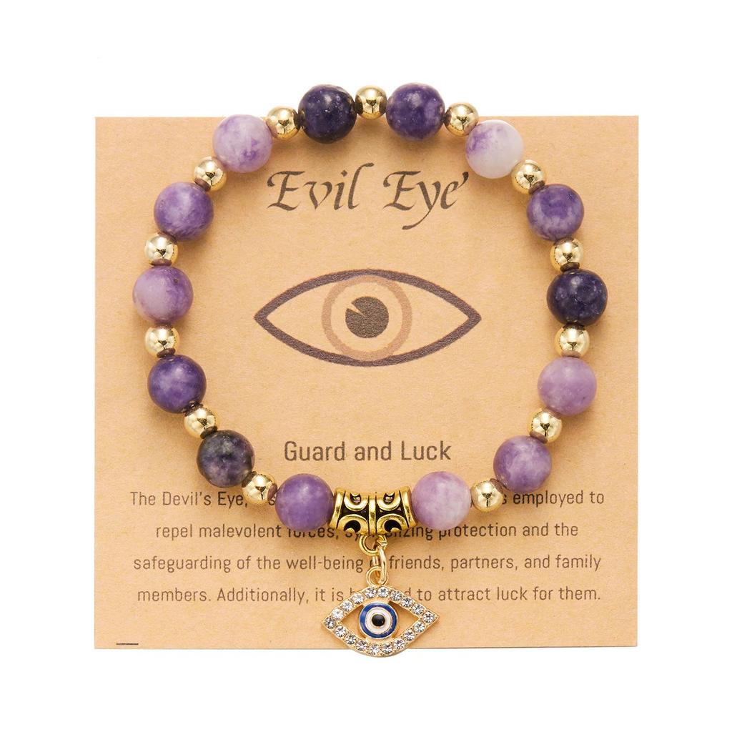 European-American Cross-Border Natural Stone Beads & Gold Spacer Yoga Bracelet with Blue Evil Eye