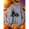 Black Cat and Pumpkin Lantern Prints Sweatshirt Woman Casual Fleece Sweatshirts Round Neck Autumn Top Hip Hop Sportswears