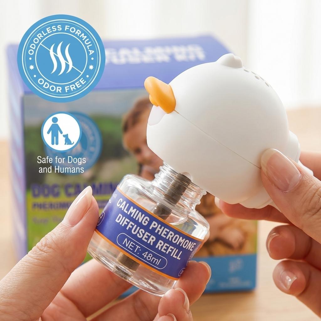 Hond Kalmerende Feromoon Diffuser Kit 4-in-1 Bevat Diffuser Stekker en Drie Navulflesjes voor Huisdieren Angstverlichting en Stressvermindering