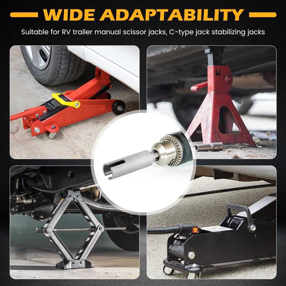 CALIDAKA 8inch Scissor Jack Slotted Drill Adapter T-Slot Drill Attachment with 2 Adapter Bits,Compatible with RV Manual Scissor Jacks C-Jack