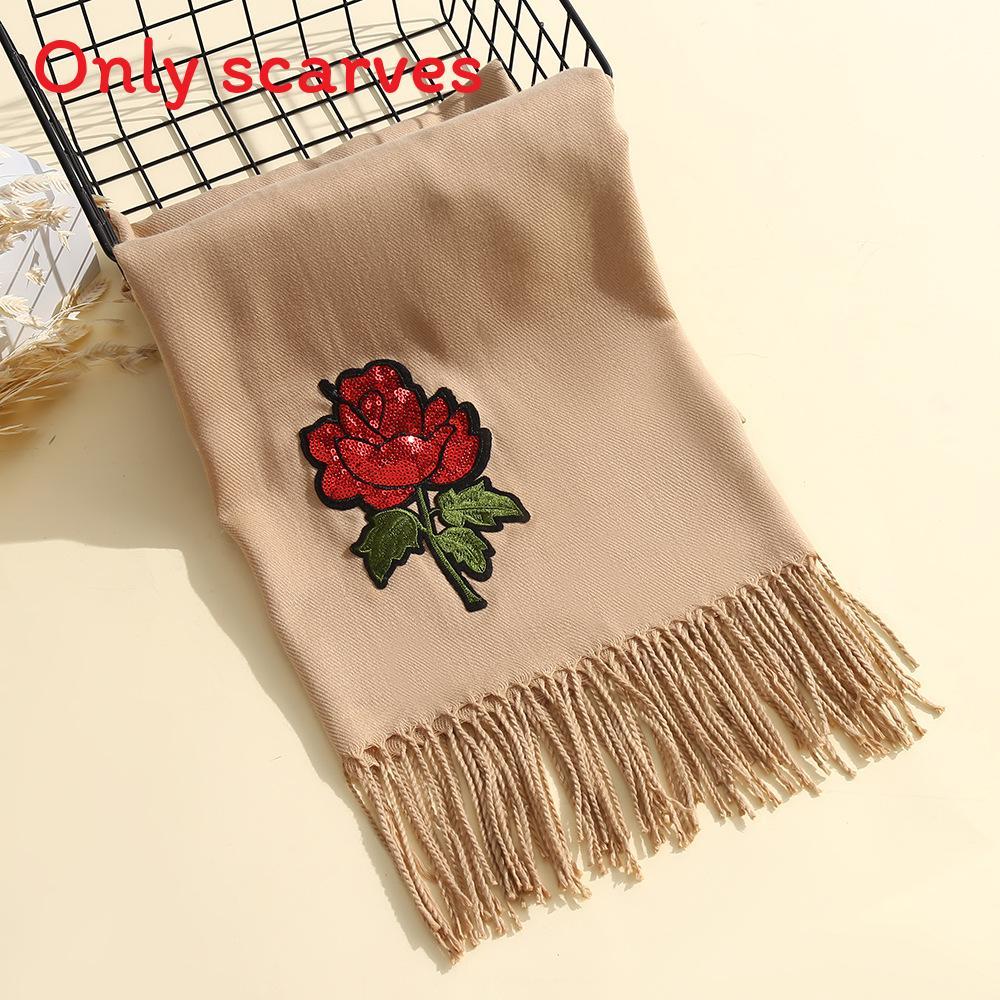 Traditional Chinese Style Embroidered Winter Scarf With Floral Design For Women And Moms Brown Red
