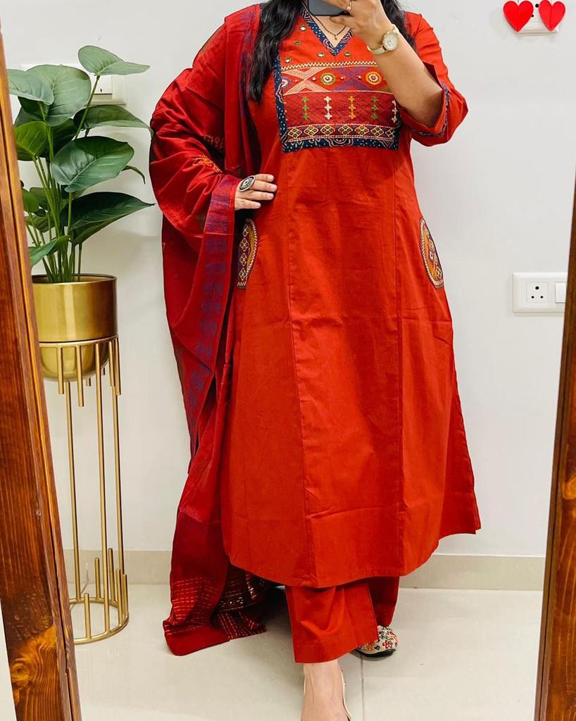 Indian Designer Party Wear Salwar Suit Kurti Women Party Wear Cotton Top Tunic Kurta Pant Dupatta Set