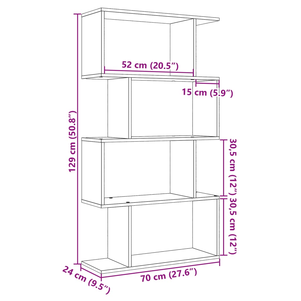 Room Divider Bookshelf with 4 Shelves Sonoma Oak Finish 70 X 24 X 129 Cm