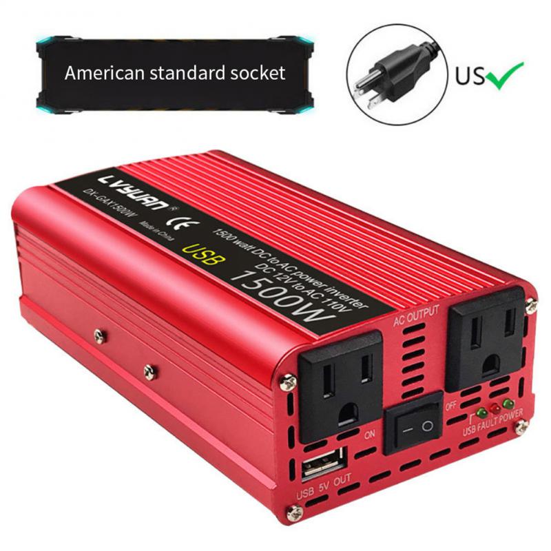 Car Inverter 1500W Power DC 12V To 110V/220V 230V Dual USB Charging Adapter Converter Solar Omvormer 12 Naar 220 Volt Europa