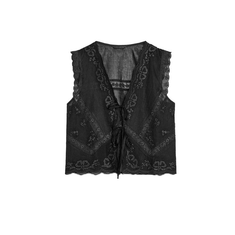 Spring and Summer New Women's Clothing Minimalist Wind Easiest for Match Bows Cotton Blend Embroidered V-neck Sleeveless Tops 0881017