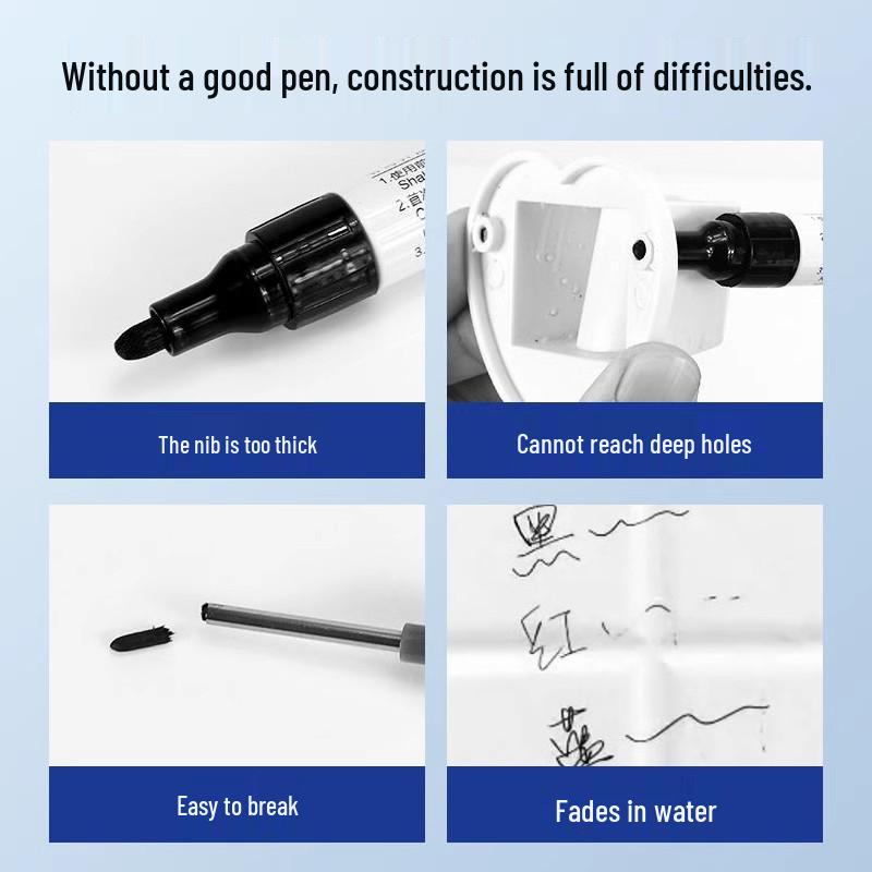 20mm Deep Hole Long Head Waterproof Oil-Based Pen for Woodworking, Tile, Hardware - Quick-Drying Scratch Marker