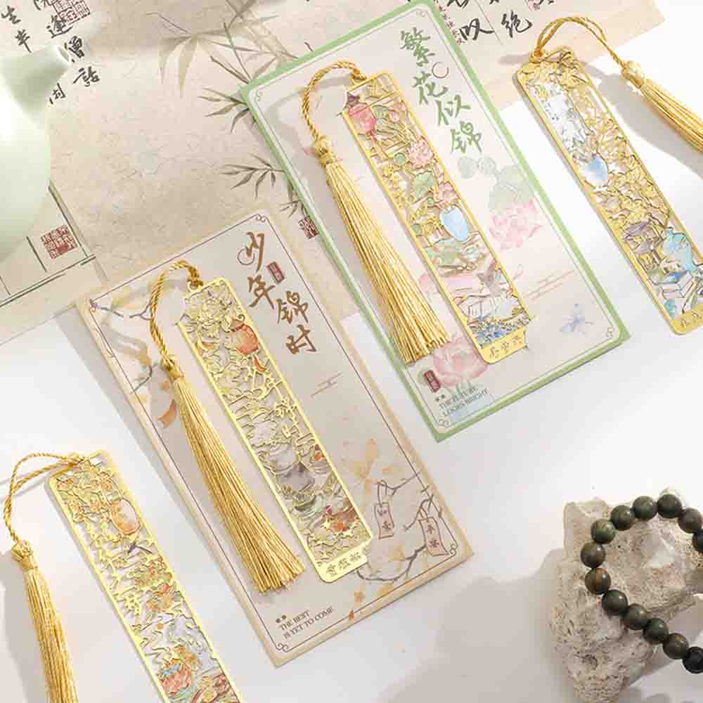 Floral Bookmark Tassel Bronzing Bookmark Metal Bookmark Hollow For Teachers Gifts Reading