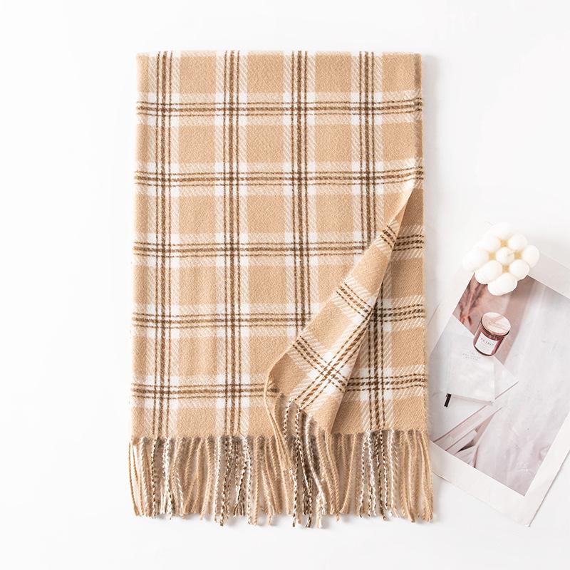 Korean Atmosphere Scarf for Women In Autumn and Winter Versatile for Couples Students Thickened Long Warm Plaid Shawl Dual Use