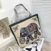 Female Jacquard Cloth Bag Handheld Large Bag Owl Embroidery Large Capacity Folding Shopping Bag Mommy Bag