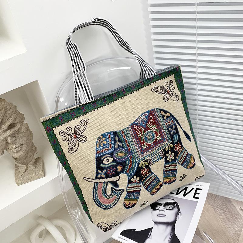 Female Jacquard Cloth Bag Handheld Large Bag Owl Embroidery Large Capacity Folding Shopping Bag Mommy Bag