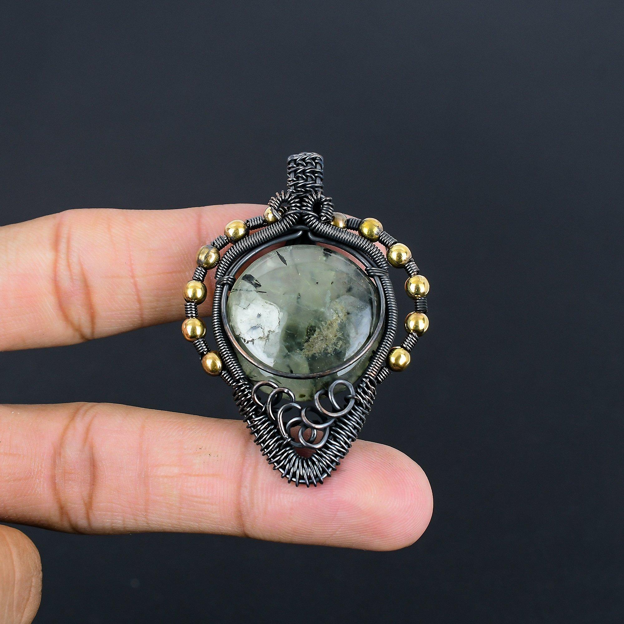 

Prehnite Jewelry, 999 Copper Wire Wrapped Pendant Handmade Gemstone Jewelry, Gifts For Wife Brand New Pendant 2.23 Inches