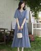 Long Short Flared High Summer [Yino] Women's Dress, Sleeves, Sleeves, V-Neck, Waist, Figure-Flattering, Stylish, Cute, Travel, Casual,