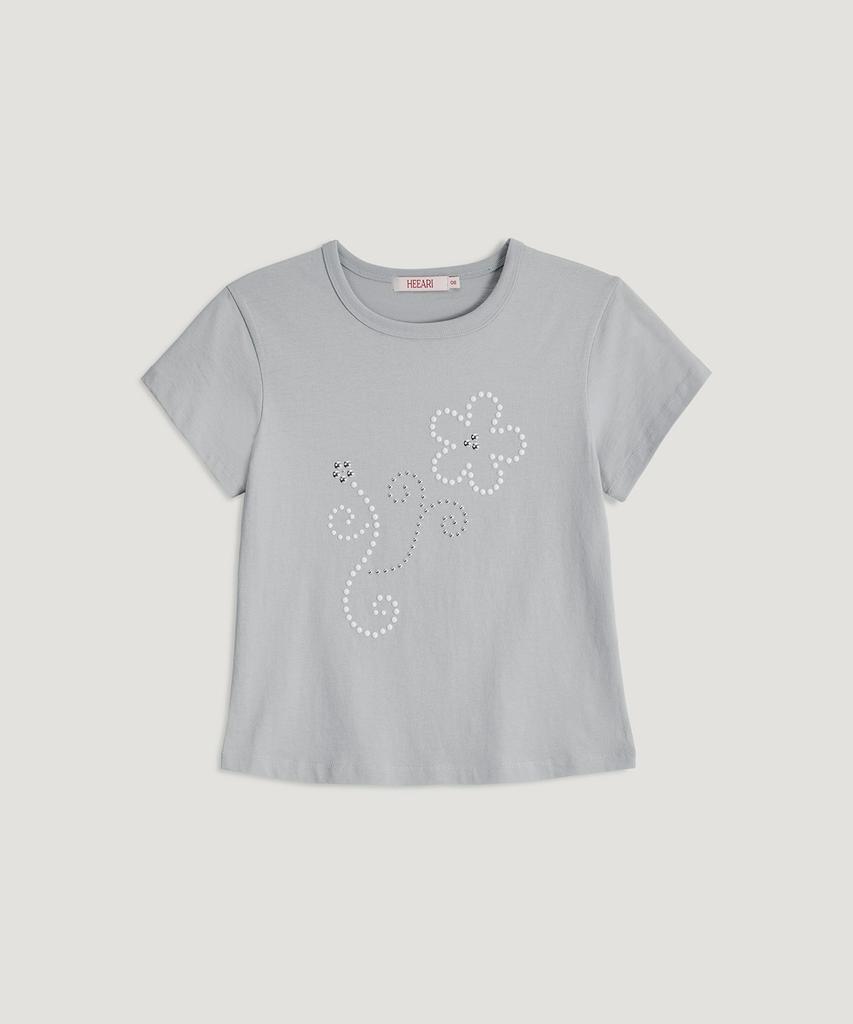 HEEARI Amy Beads Cotton T-Shirt_Light Gray