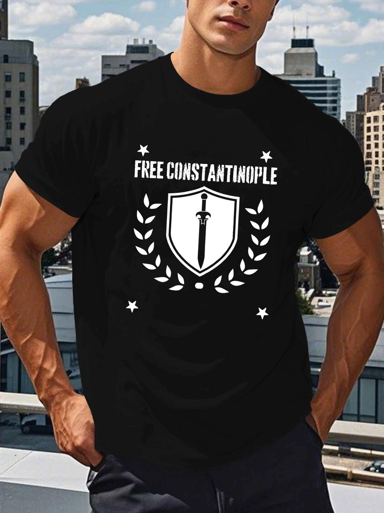 Casual Crew Neck T-shirt with Free Constantinople Shield Graphic - Slight Stretch S