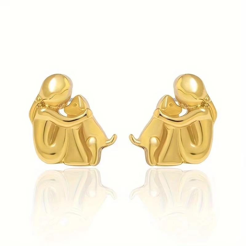 

Милые двухцветные золотистые серьги-пусеты для женщин и собак, серьги-кольца маленького размера для мамы собаки, ювелирные изделия с животными и домашними питомцами