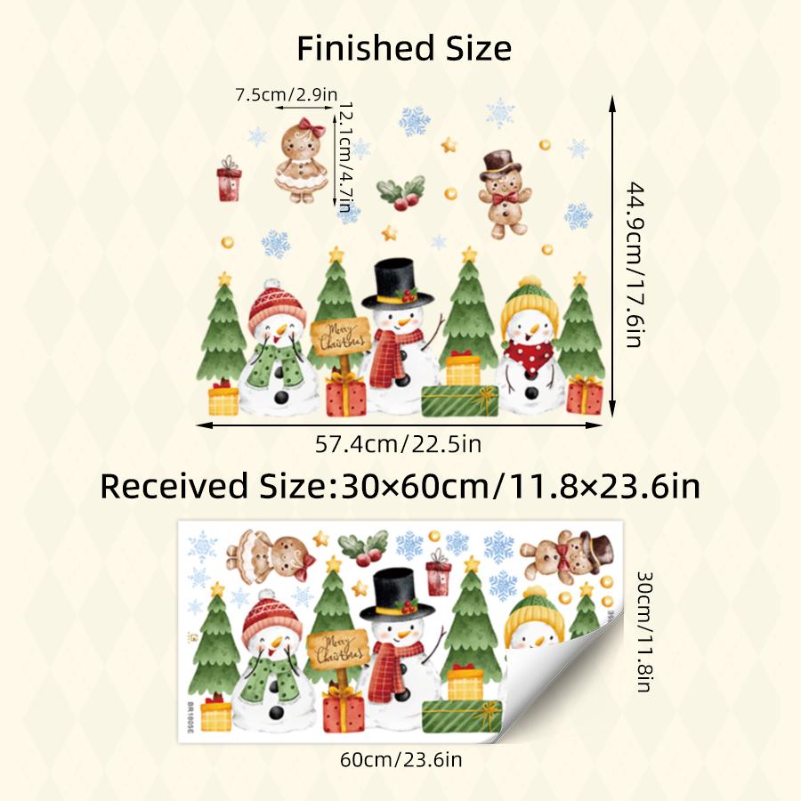 Festive Merry Christmas Wall Stickers with Snowmen & Gingerbread Removable Self-Adhesive for Kids Room Shop Restaurant Decor