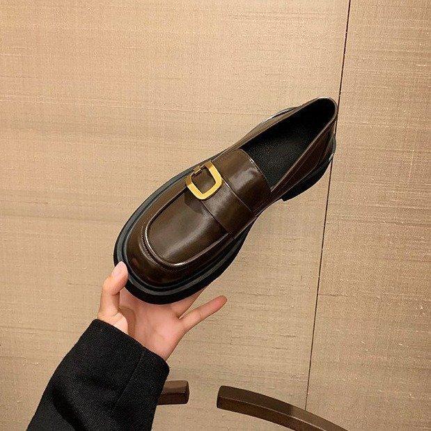 

Platform loafers women s 2025 new square buckle thick heel British style retro small leather shoes versatile college style jk single shoes 40