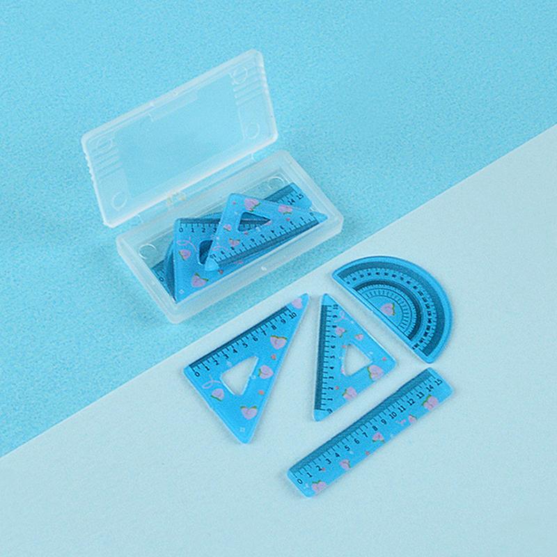 4Pcs/Set Dollhouse Simulation Learning Ruler Model Toy Mini Plastic Rulers Set Square Learning Props Children'S Learning Gifts