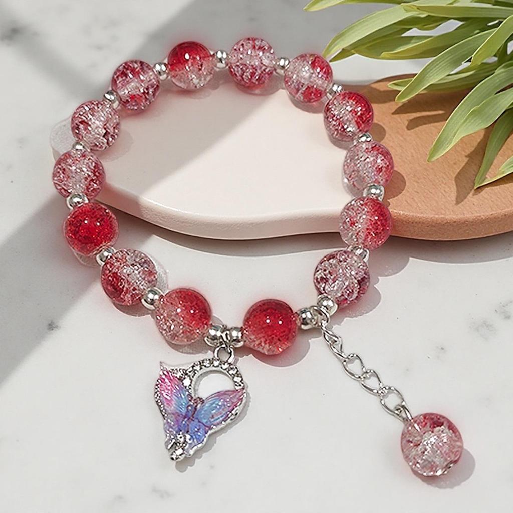 2026 Iridescent Butterfly Bracelet - Colorful 10mm Beads, Color-block Design, Cross-border Gift