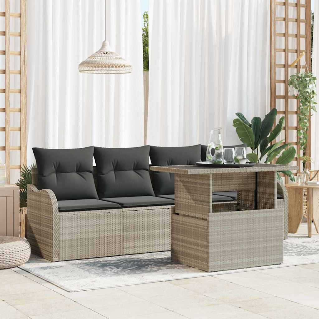 5 Piece Sofa Set with Cushions Light Grey Poly Rattan