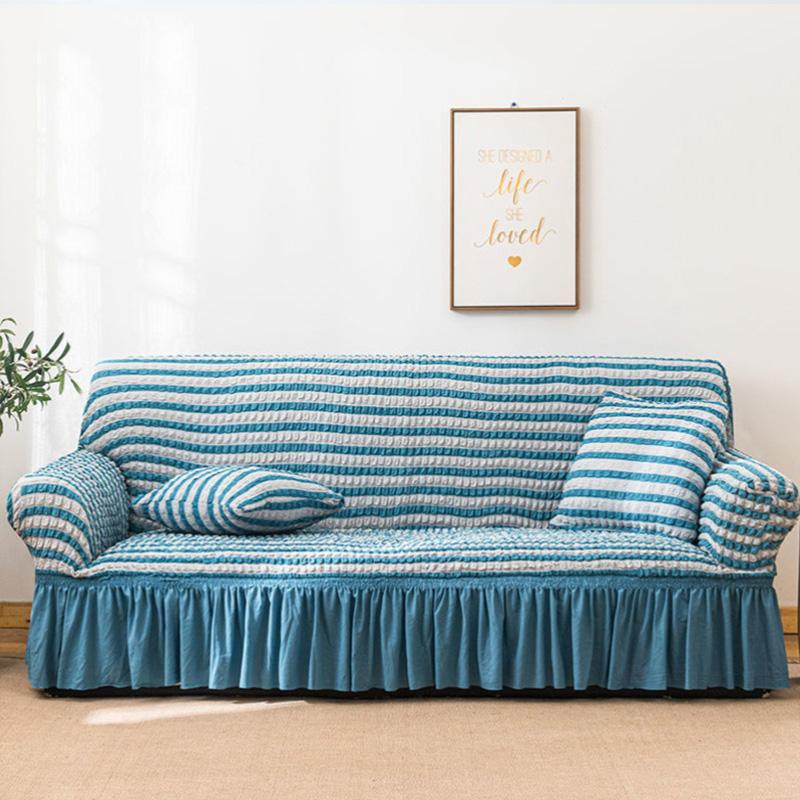 1/2/3/4 Seaters Seersucker All-Inclusive Elastic Skin-Friendly Soft Sofa Cover Solid Color Dustproof Sofa Cover