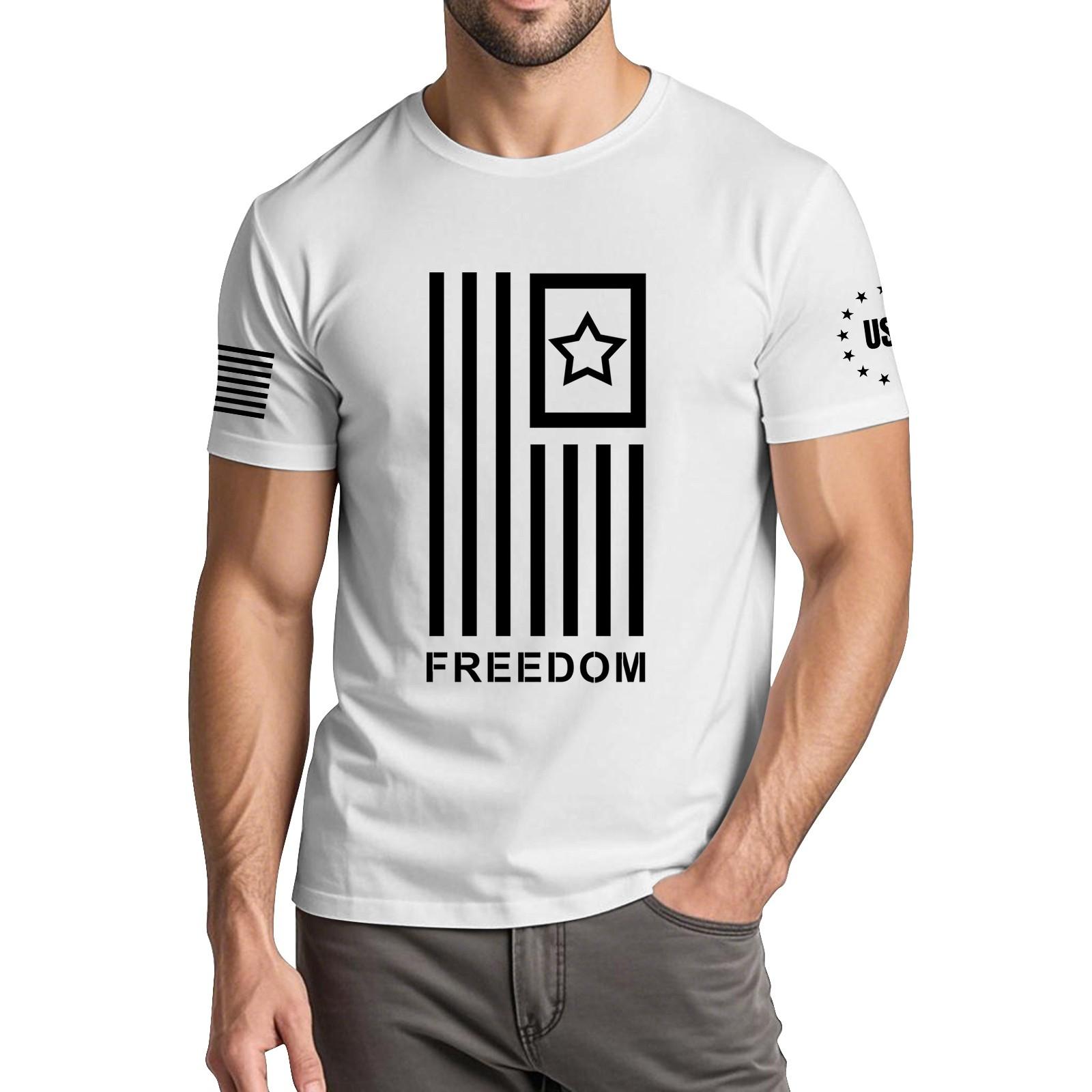 

Мужская модная повседневная футболка с круглым вырезом и коротким рукавом с принтом «День независимости» XL белый