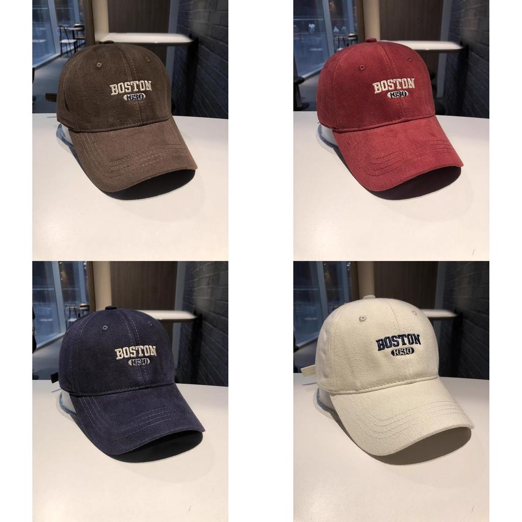 Boston Letter Embroidered Cotton Baseball Cap With Wide Brim For Street Style And Sun Protection