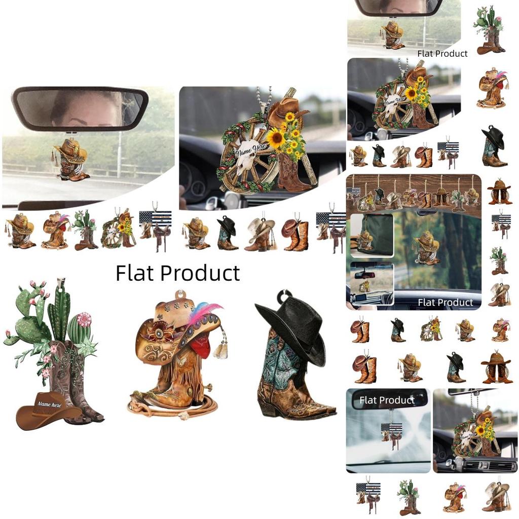 Novinka Personalizovaná dekorativní akrylová závěsná ozdoba kovbojská bota na auto, sedlo, klíčenka, přívěsek, vintage styl