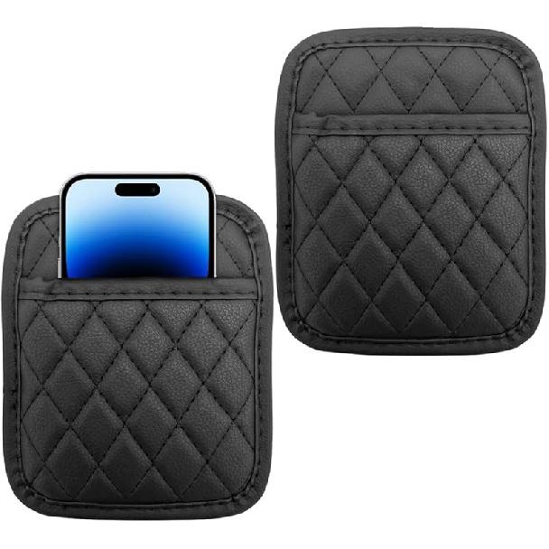 2 PCS Car Side Pocket Organizer, Leather Adhesive Auto Side Seat Back Storage Pocket, Waterproof Phone Document Sunglasses Holder Vehicle Gap Filler