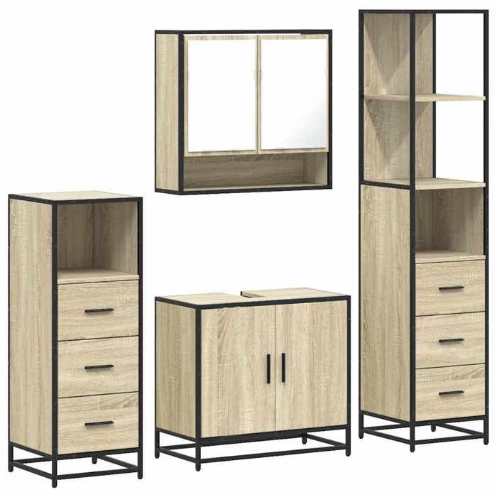 VidaXL Ensemble de meubles de salle de bain 4 pcs chêne sonoma, armoire de salle de bain, armoire de rangement de toilette, 3301276