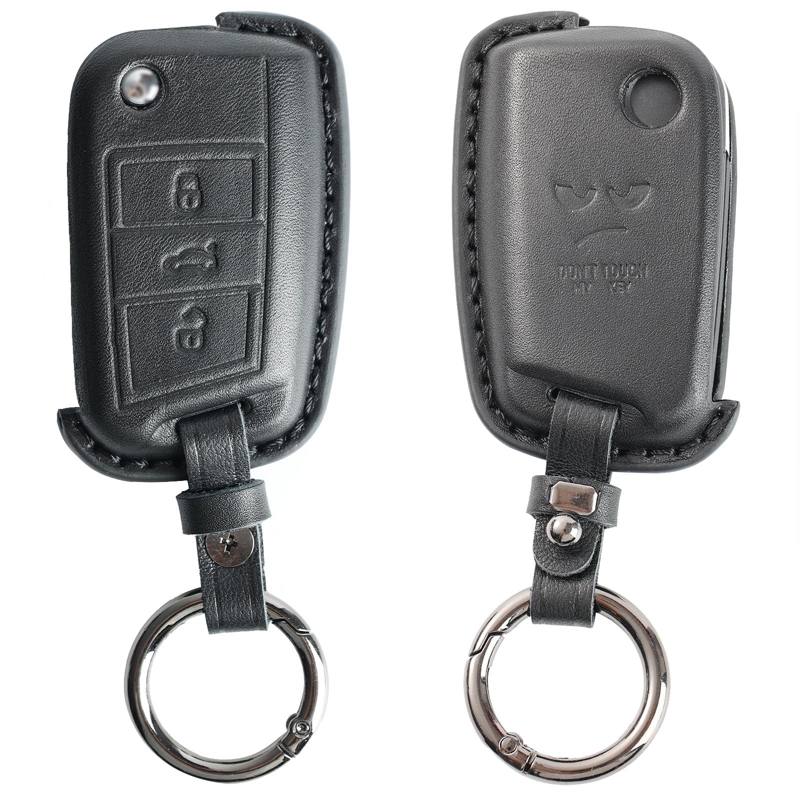 

3 Button Genuine Leather Key Ring Case Cover Shell Holder Protect For Volkswagen Golf 7 2015-20 Skoda Fabia 2014-20 Seat Leon чорний