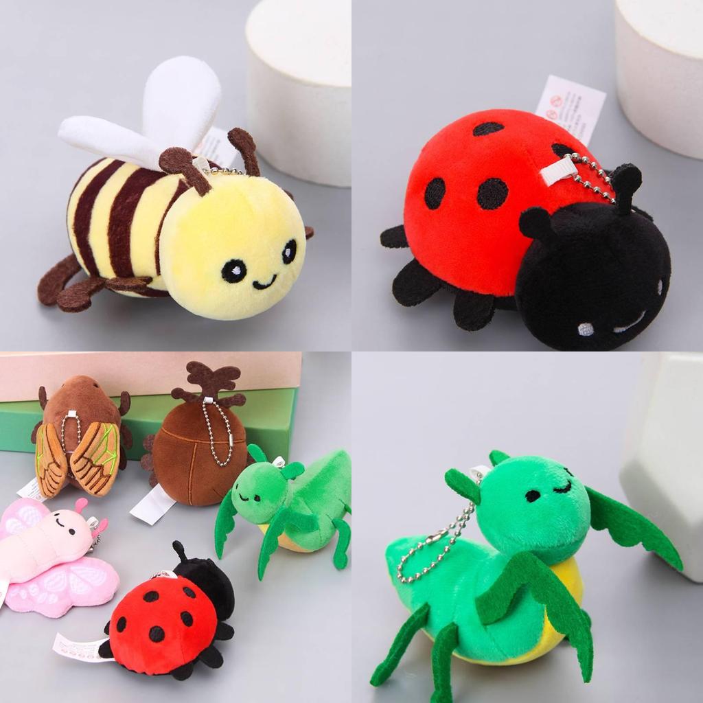 Entzückender Plüsch-Insekten-Schlüsselanhänger-Puppensammlung mit realistischen Gottesanbeter- und Bienenmotiven