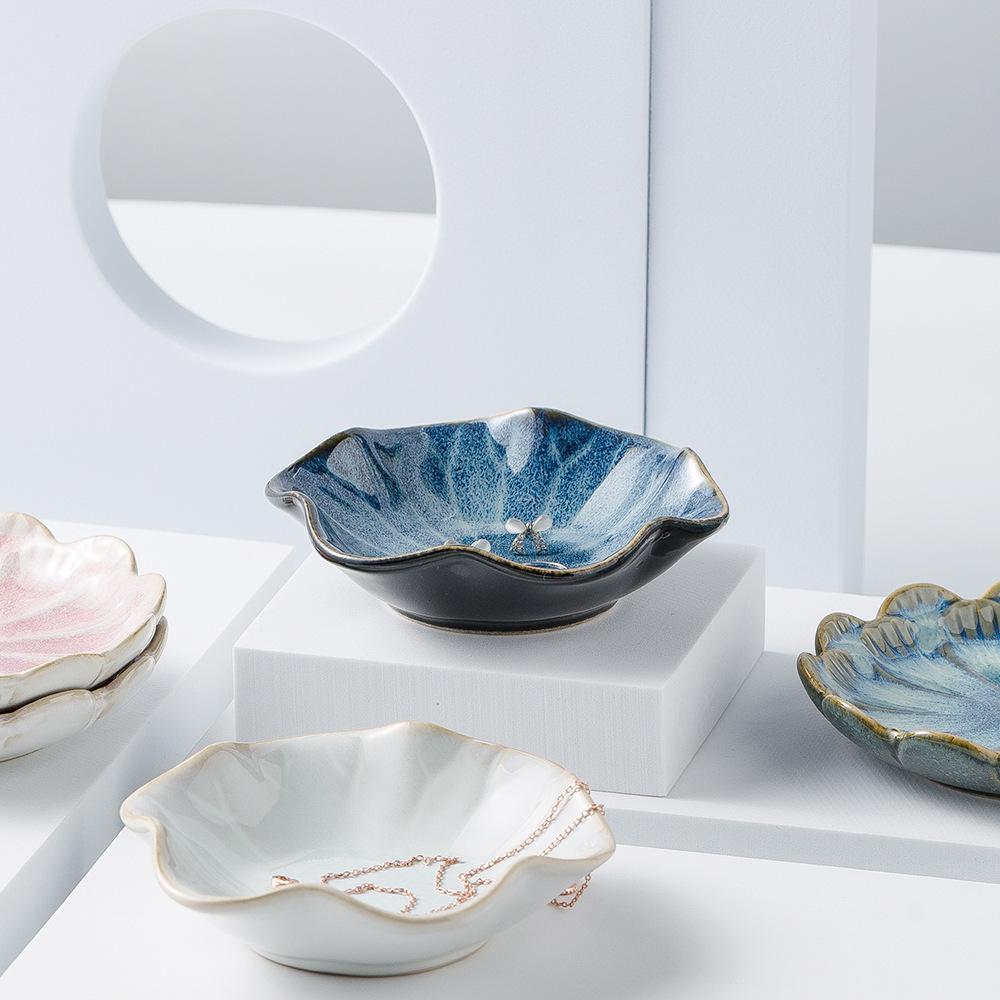 Creative and Minimalist Style Jewelry Tray Home Snack Dish Flavor Dish Ceramic Lotus Decoration Plate and Decorative Display