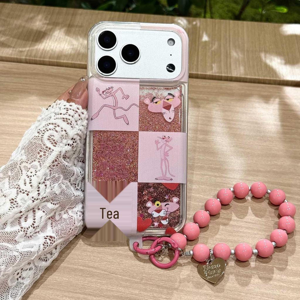 Pink Panther Glitter Cartoon Phone Case for iPhone 17 Pro Max