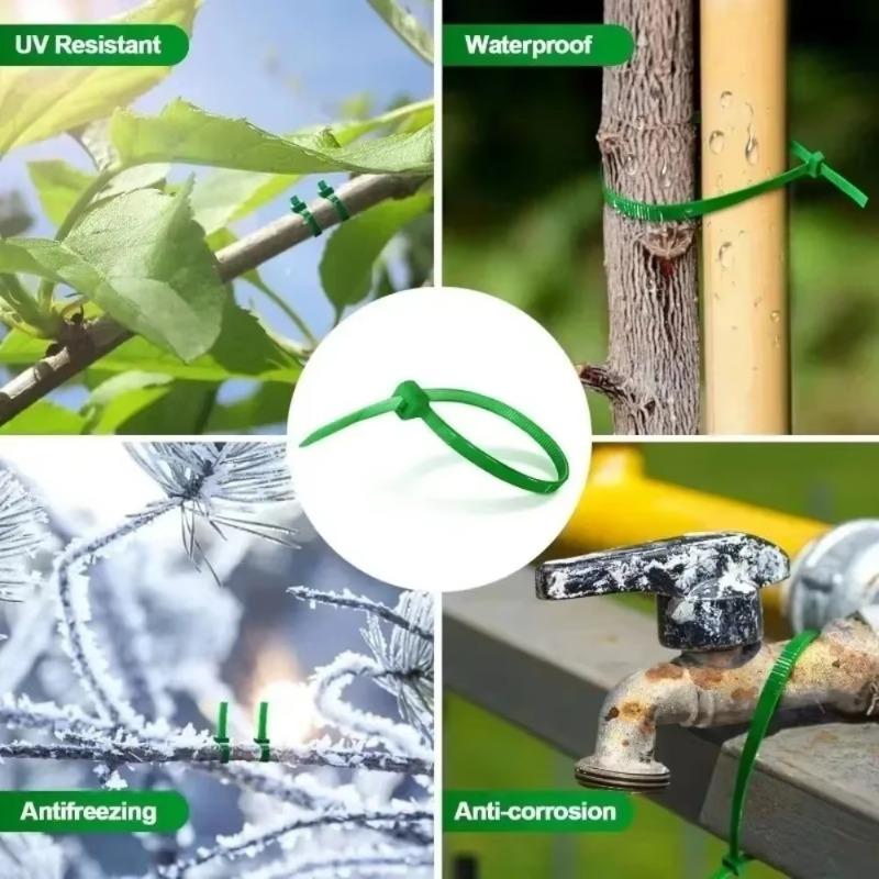 300/50PCS Plants Fixed Ties Multifunctional Green Nylon Cable Ties Self-locking Heavy Duty Fastening Ring Sealing Wraps Strap